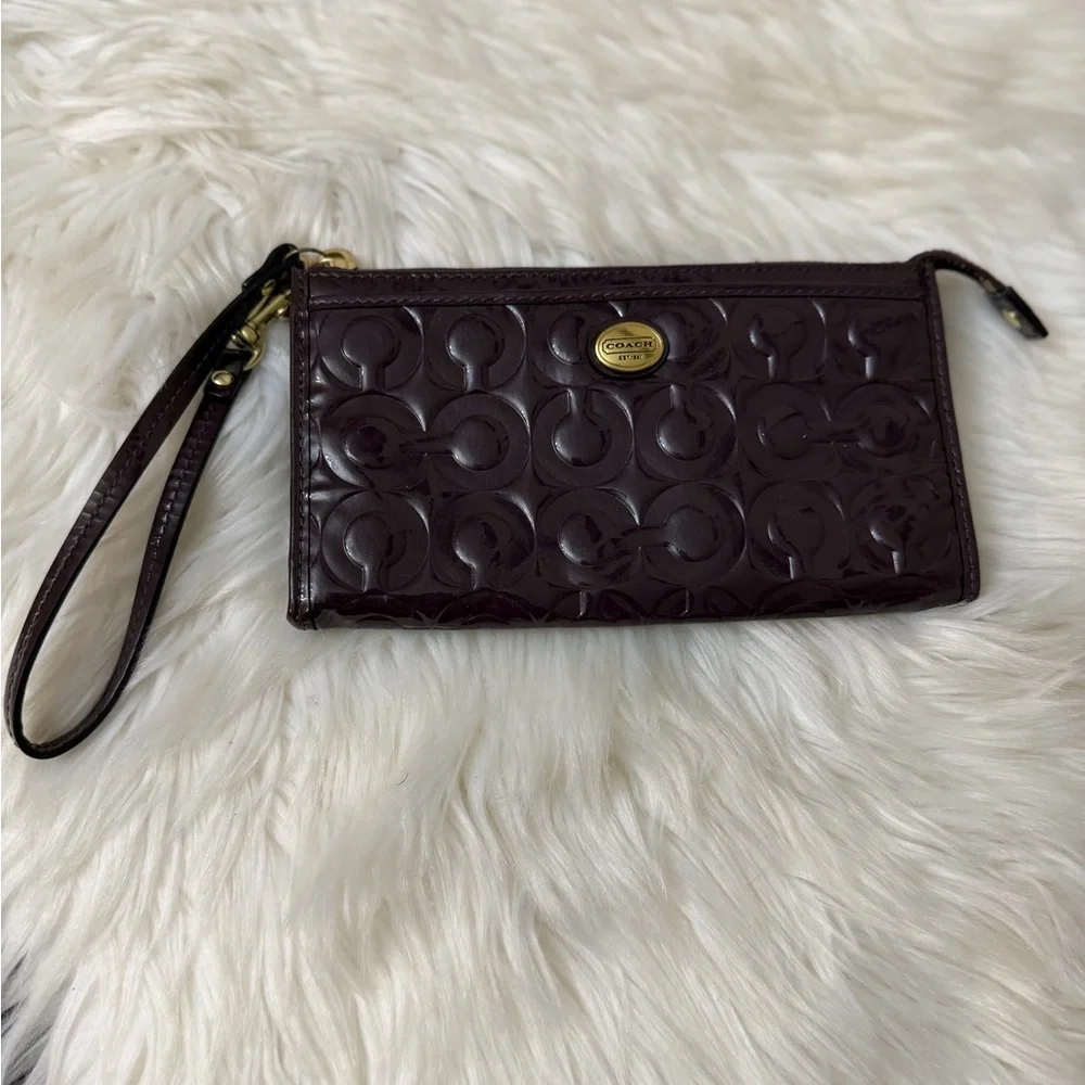 COACH Op Art Rich Purple Leather Wristlet